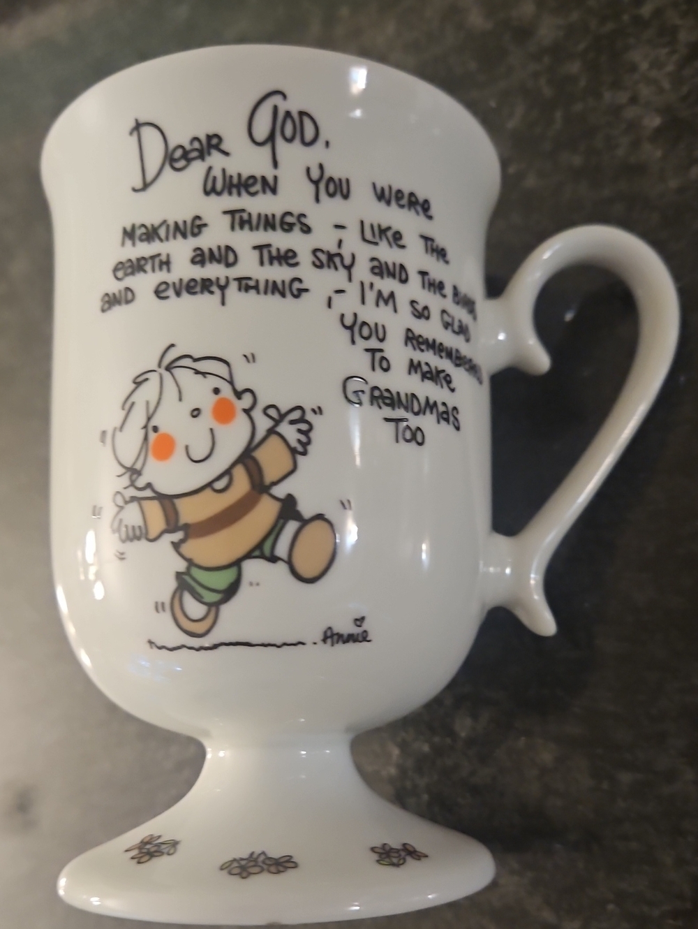 Enesco White Pedestal Mug-Dear God Grandma Saying- NWT